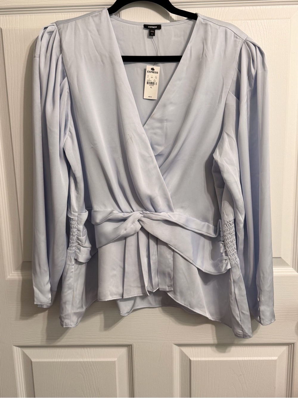 Express Pale Blue Wrap Tie-Front Blouse